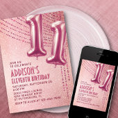 11e Verjaardag Meisjes Roos Gold Kaart