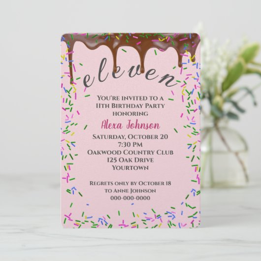 11e verjaardag met chocolade ijsjes en strooisel kaart (Staand voorkant)