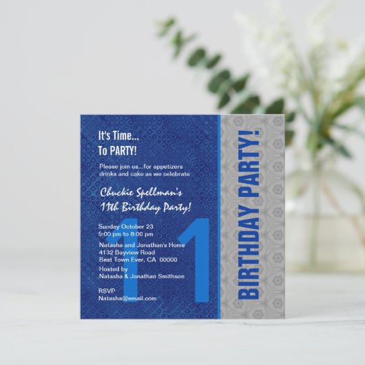 11e verjaardag Modern Blue en Silver S307B Kaart (Staand voorkant)