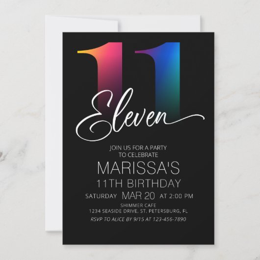 11e verjaardag Modern Kaart (Voorkant)