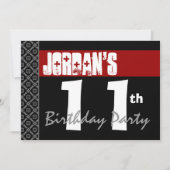 11e verjaardag Moderne Red Black en White Kaart (Voorkant)