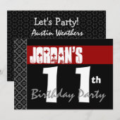 11e verjaardag Moderne Red Black en White Kaart (Voorkant / Achterkant)