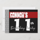 11e verjaardag Moderne Red Black en White Kaart (Voorkant)
