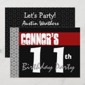 11e verjaardag Moderne Red Black en White Kaart (Voorkant / Achterkant)