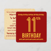 11e verjaardag Moderne Rode en gouden partij Kaart (Voorkant / Achterkant)