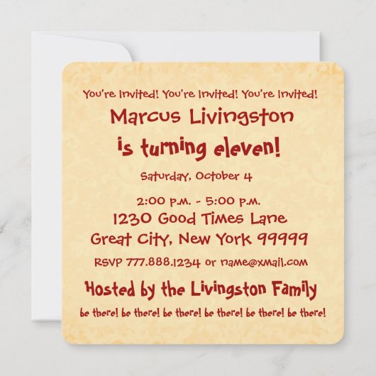 11e verjaardag Moderne Rode en gouden partij Kaart (Achterkant)