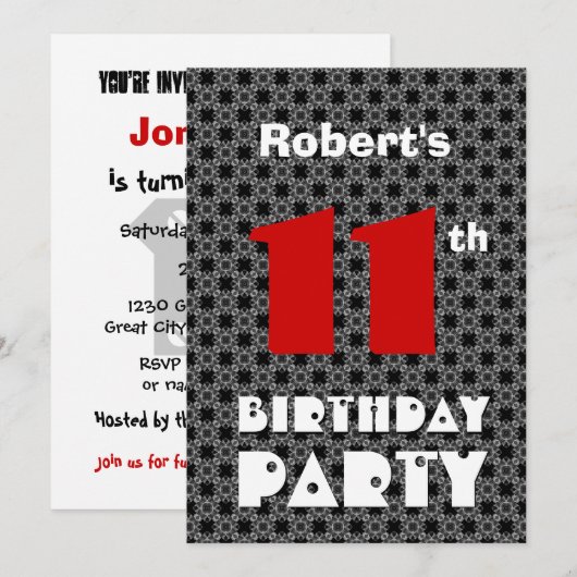 11e verjaardag moderne tiener zwart-wit patroon kaart (Voorkant / Achterkant)