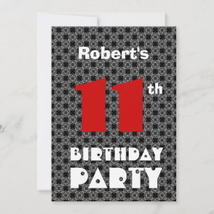 11e verjaardag moderne tiener zwart-wit patroon kaart
