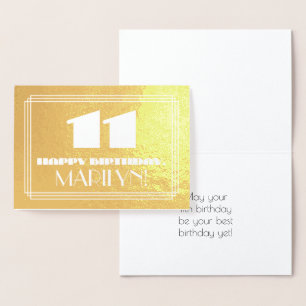 11e verjaardag: naam + Art Deco geïnspireerd look  Folie Kaarten