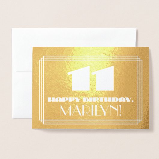 11e verjaardag: naam + Art Deco geïnspireerd look  Folie Kaarten (Voorkant met envelop)