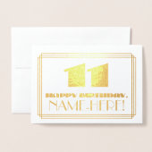 11e verjaardag; naam + Art Deco geïnspireerd look  Folie Kaarten (Voorkant met envelop)