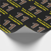 11e verjaardag: Naam & Faux Wood Grain Patroon "11 Cadeaupapier (Hoek)