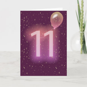11e verjaardag Neon Bord en Ballon Kaart