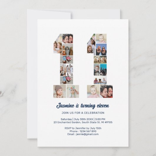 11e verjaardag nummer 11 aangepaste foto collage kaart (Voorkant)