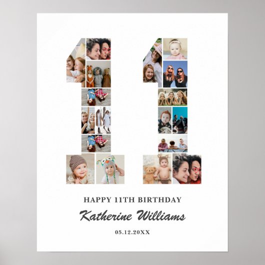 11e verjaardag nummer 11 aangepaste foto collage poster (Voorkant)