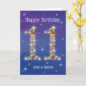 11e verjaardag - nummer 11 in sterren - blauw - le kaart (Gele Bloem)