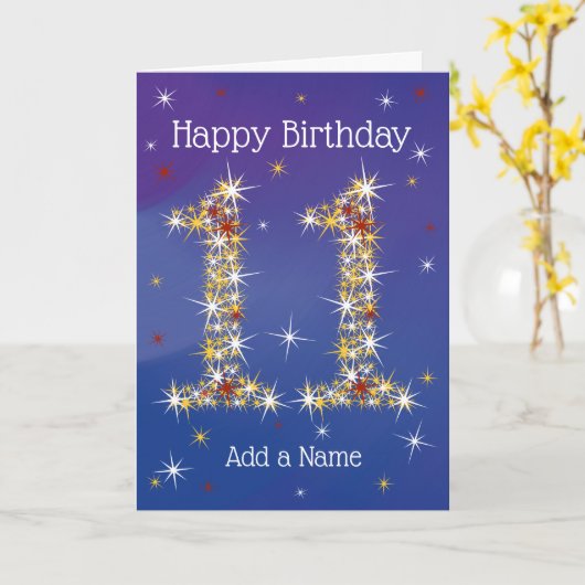 11e verjaardag - nummer 11 in sterren - blauw - le kaart (Gele Bloem)