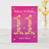 11e verjaardag - nummer 11 in sterren - roze - lee kaart (Gele Bloem)