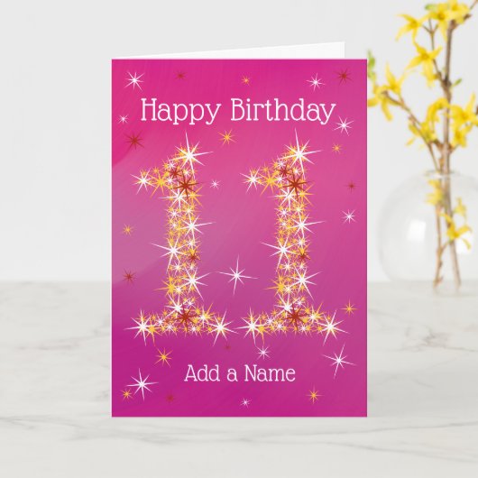 11e verjaardag - nummer 11 in sterren - roze - lee kaart (Gele Bloem)