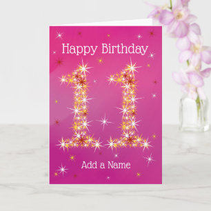 11e verjaardag - nummer 11 in sterren - roze - lee kaart