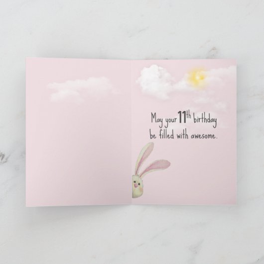 11e verjaardag op roze kaart (Binnen)