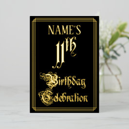 11e verjaardag Partij — Fancy Manuscript & Naam va Folie Uitnodiging