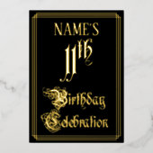 11e verjaardag Partij — Fancy Manuscript & Naam va Folie Uitnodiging (Voorkant)