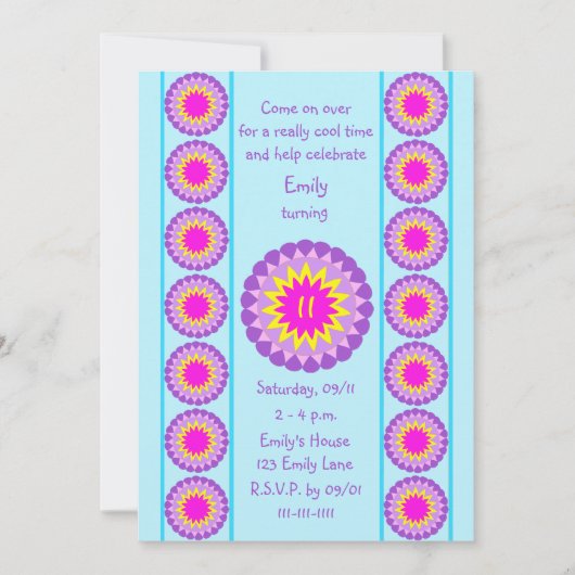 11e verjaardag Party uitnodiging Cool Blue 11 (Voorkant)