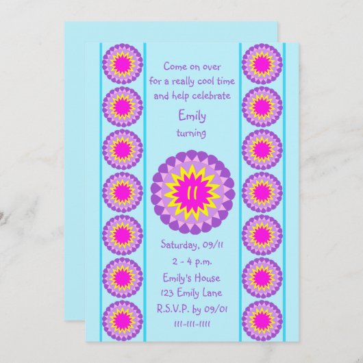 11e verjaardag Party uitnodiging Cool Blue 11 (Voorkant / Achterkant)