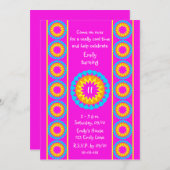 11e verjaardag Party uitnodiging Cool Hot Pink (Voorkant / Achterkant)