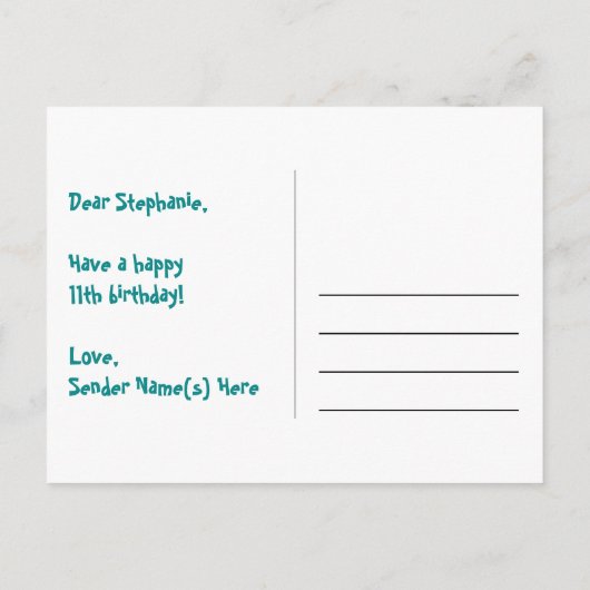 11e verjaardag: Pink Stripes & Hearts, Rainbow 11 Briefkaart (Achterkant)