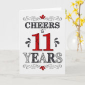 11e verjaardag Proost in rood wit zwart patroon Kaart (Gele Bloem)
