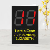 11e verjaardag: Red Digital Clock Style "11" + naa Kaart (Gele Bloem)