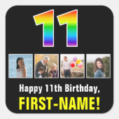 11e verjaardag: Regenboog "11"; Aangepaste foto's Vierkante Sticker (Voorkant)