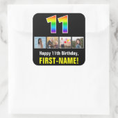 11e verjaardag: Regenboog "11"; Aangepaste foto's Vierkante Sticker (Tas)