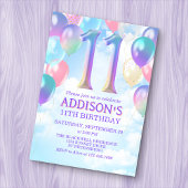 11e verjaardag regenboog ballonnen uitnodiging