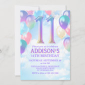 11e verjaardag regenboog ballonnen uitnodiging (Voorkant)