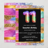 11e verjaardag regenbooglitter kleurrijke partij kaart (Voorkant / Achterkant)