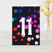 11e verjaardag regenboogStippen op zwarte Kaart (Gele Bloem)