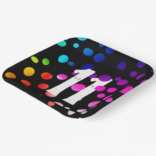 11e verjaardag regenboogStippen op zwarte Papieren Bordje (Gebogen)