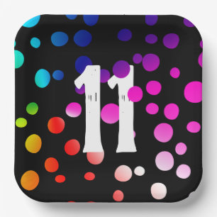 11e verjaardag regenboogStippen op zwarte Papieren Bordje