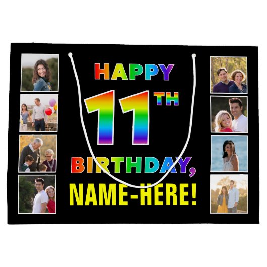 11e verjaardag: Regenboogtekst, aangepaste foto's  Groot Cadeauzakje (Achterkant)