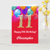 11e verjaardag Rode en goudkleurige ballonnen Kaart (Gele Bloem)