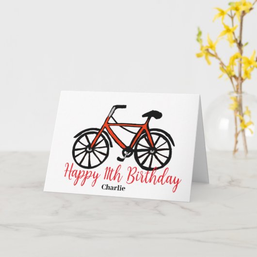 11e verjaardag rode fiets kaart (Gele Bloem)