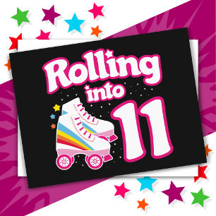 11e verjaardag Roller Skate 11 jaar oud schaatsen Briefkaart