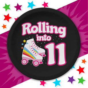 11e verjaardag Roller Skate 11 jaar oud schaatsen Papieren Bordje