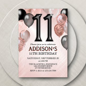 11e verjaardag Roos gouden ballonnen uitnodiging