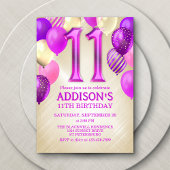 11e verjaardag roze ballonnen uitnodiging