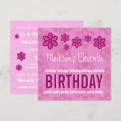 11e verjaardag roze bloemen meisje aangepaste naam kaart (Voorkant / Achterkant)