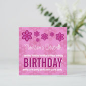 11e verjaardag roze bloemen meisje aangepaste naam kaart (Staand voorkant)